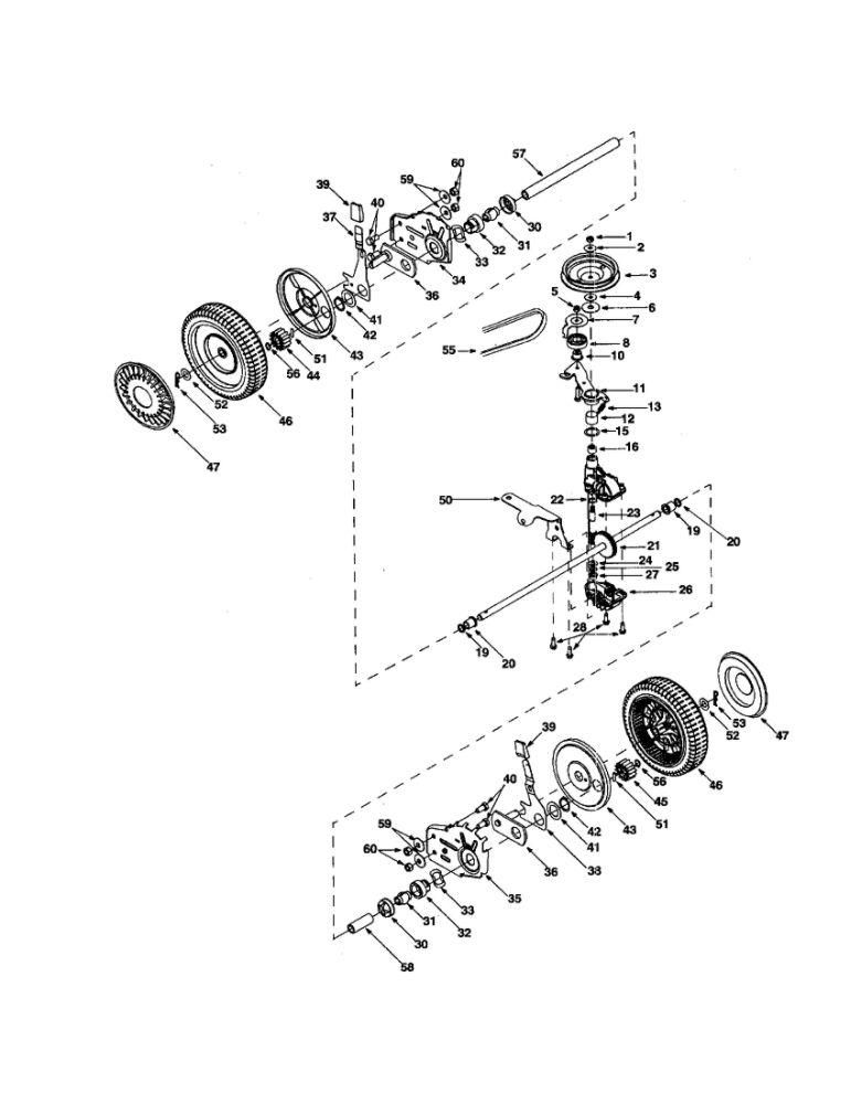 Drive Diagram and Parts List for 440 THRU E45 MTD Lawn Mower