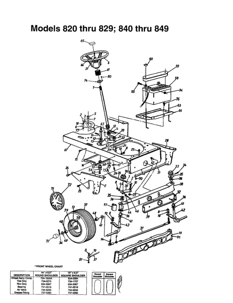 Steering Assembly Diagram and Parts List for 820 THRU 829 MTD Lawn Tractor