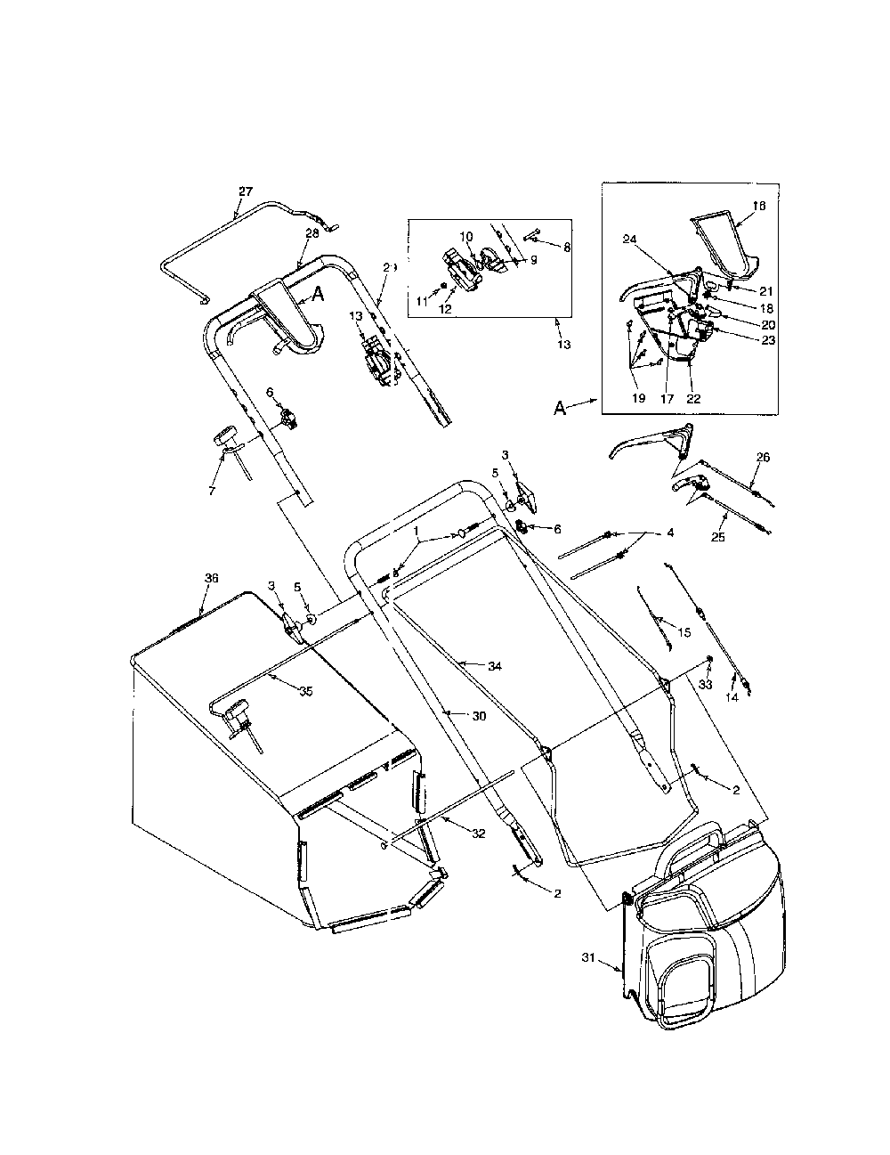 Handles 959/979 Diagram and Parts List for 970-979  MTD Lawn Mower