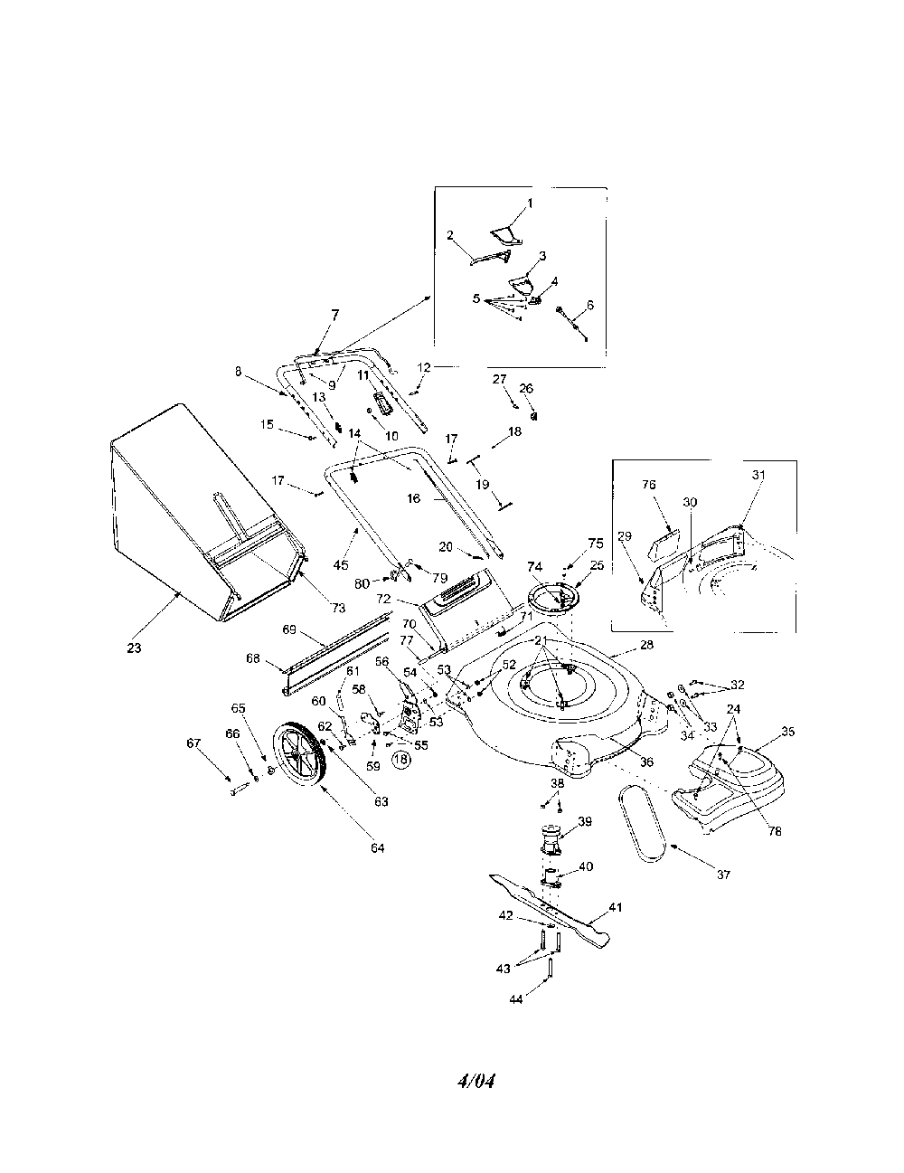 Deck/bag/handle/wheels Diagram and Parts List for 559K  MTD Lawn Mower
