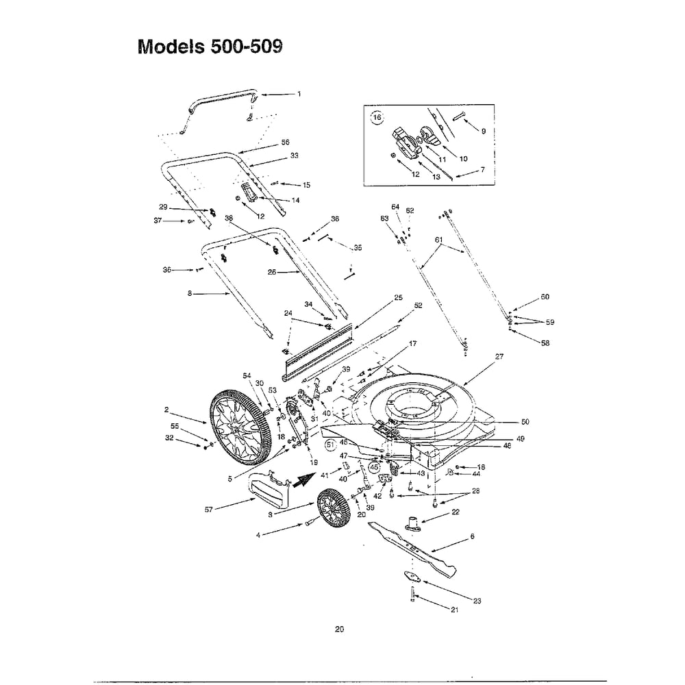 Handle Diagram and Parts List for SERIES500THRU509  MTD Lawn Mower