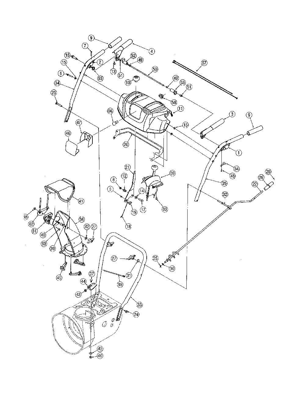 Chute & handles Diagram and Parts List for 31AE6GKH730  MTD Snow Blower