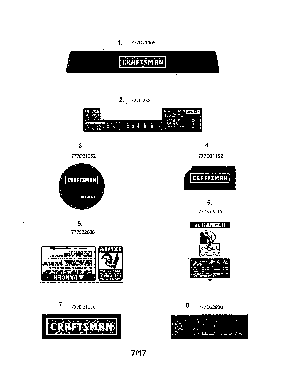 Decals Diagram and Parts List for 31AS6AED799  MTD Snow Blower