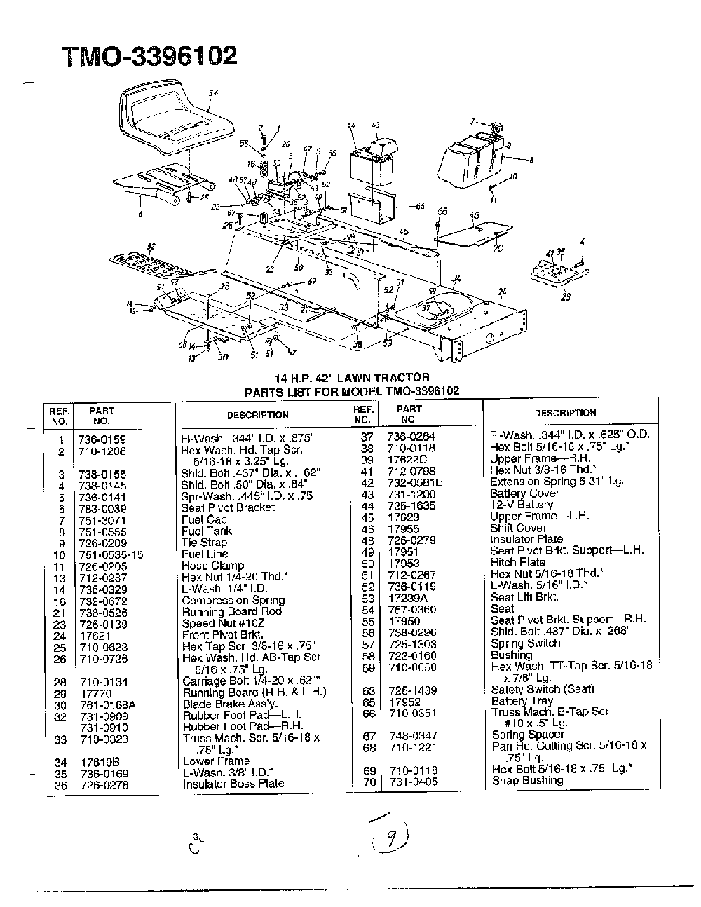 14hp 42" lawn tractor page 4 Diagram and Parts List for 3396102  MTD Lawn Tractor