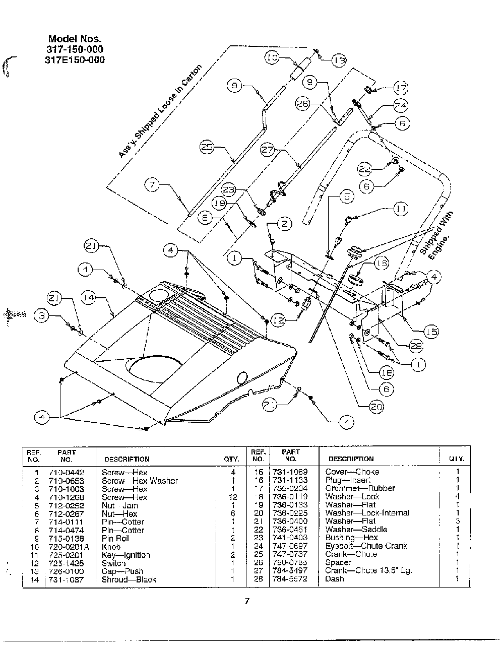 Index page 7 Diagram and Parts List for 317-140-000  MTD Snow Blower