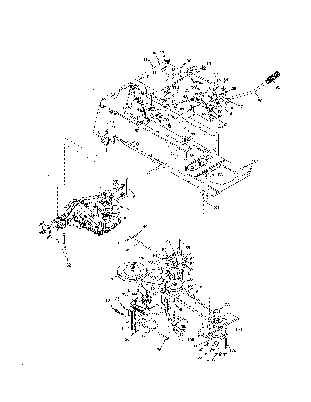 Drive system Diagram and Parts List for 14BI845H129  MTD Lawn Tractor