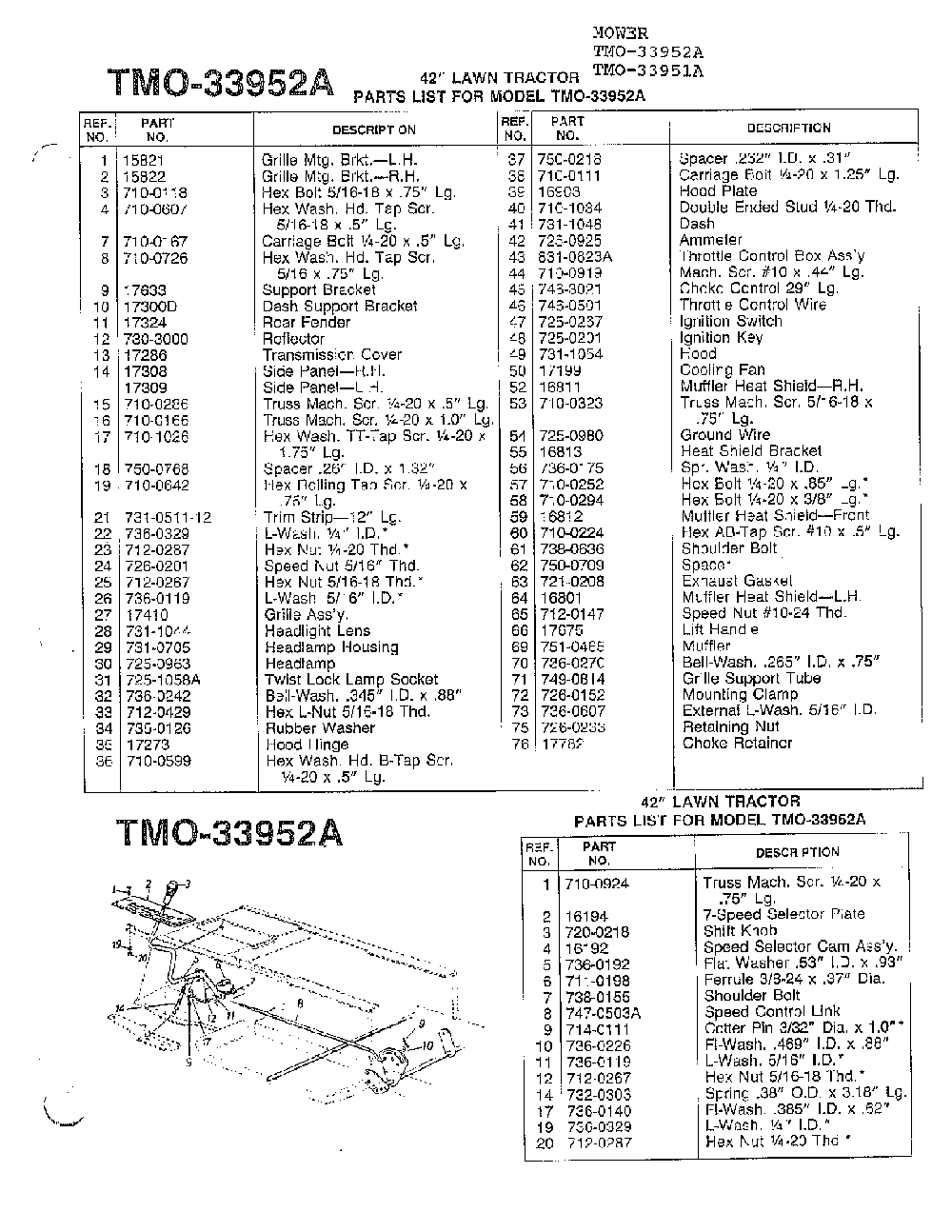 42" lawn tractor page 3 Diagram and Parts List for 33951A  MTD Lawn Mower