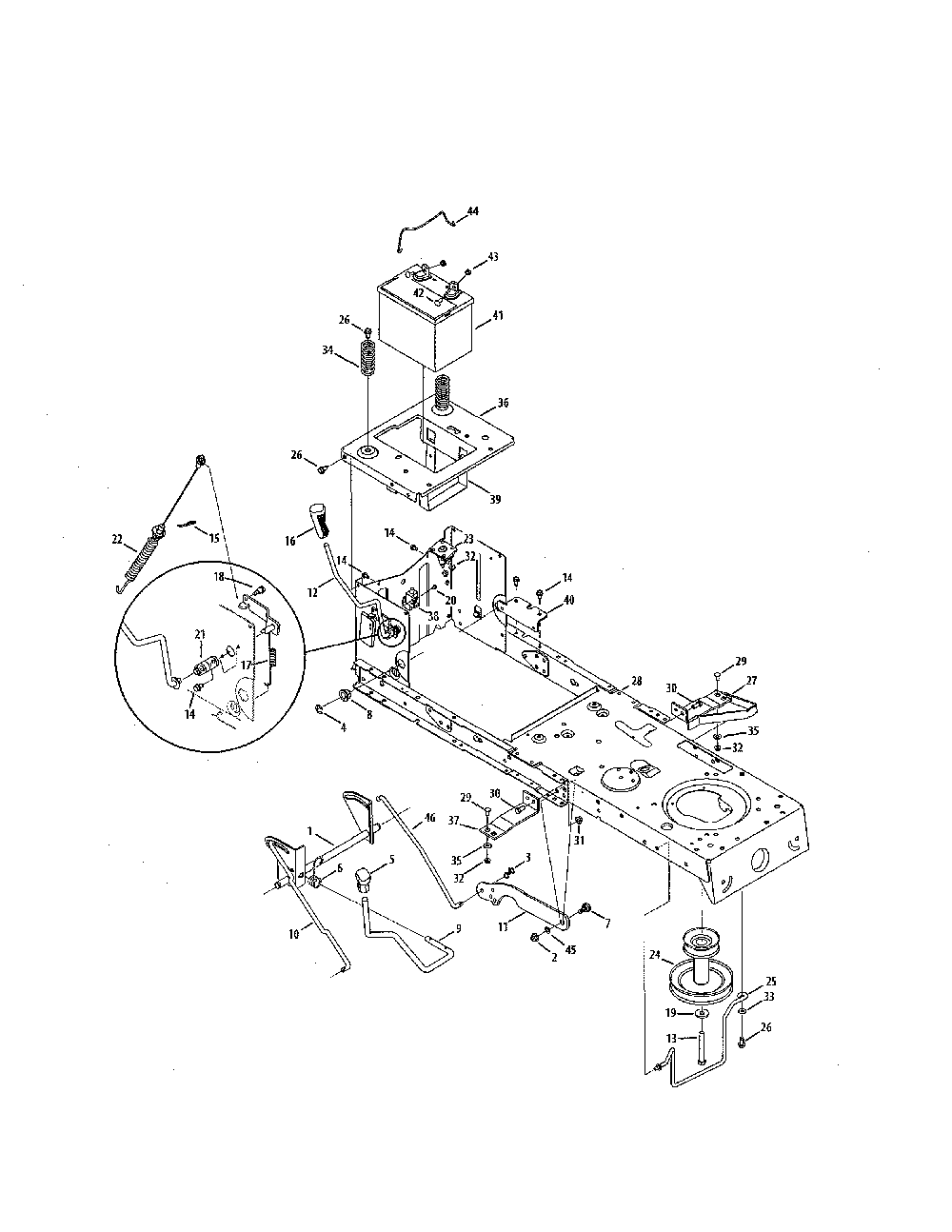 Frame/battery Diagram and Parts List for 13AL79XT099  MTD Lawn Tractor