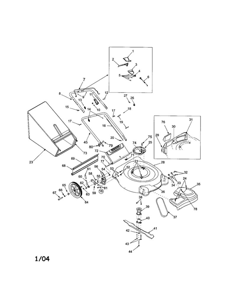 Housing/Wheels/Bag/Handle Diagram and Parts List for 559  MTD Lawn Mower