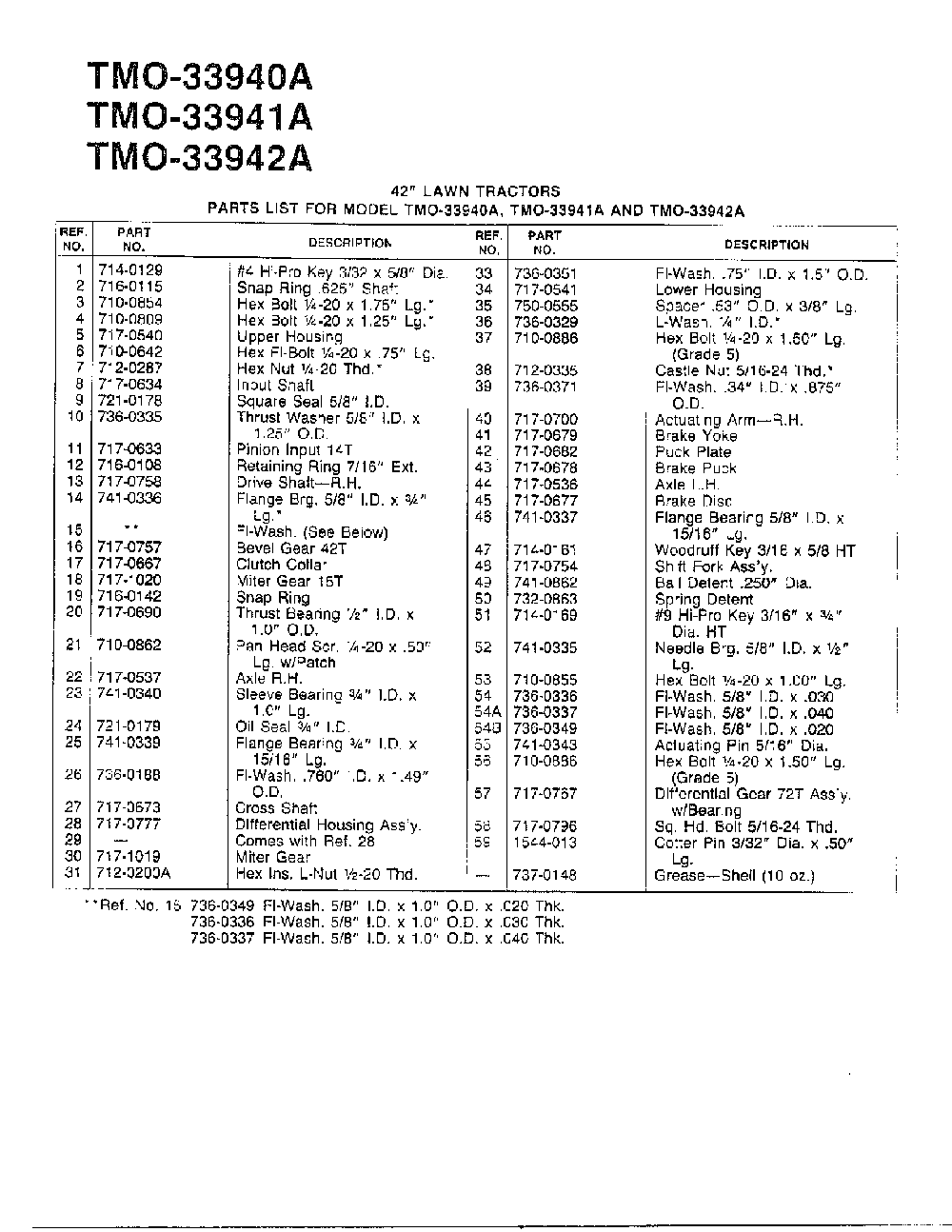 42" lawn tractors page 5 Diagram and Parts List for 33942A  MTD Lawn Tractor