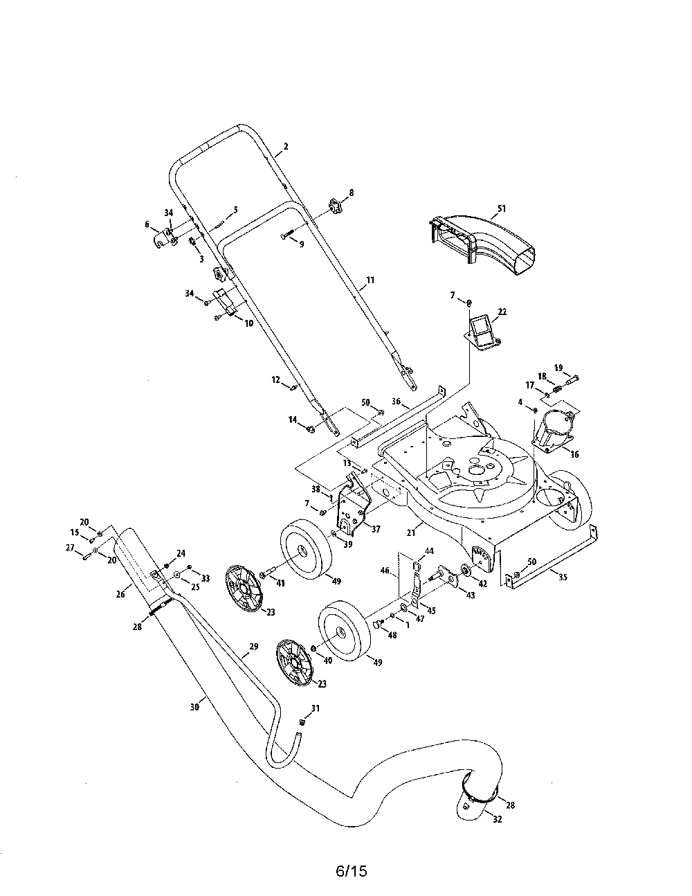 Handle/vacuum hose/wheels Diagram and Parts List for 24-A060H799  MTD Leaf Blower / Vacuum