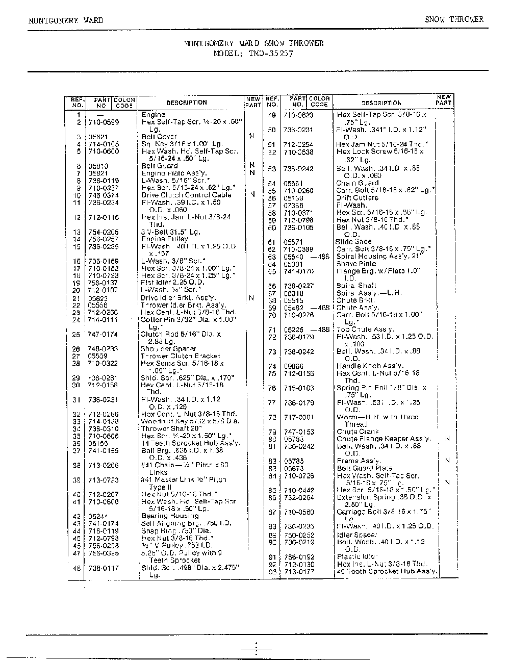 Snow thrower page 6 Diagram and Parts List for 35257  MTD Snow Blower