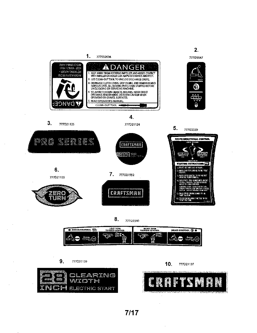 Decals Diagram and Parts List for 31AH5DTQ799  MTD Snow Blower