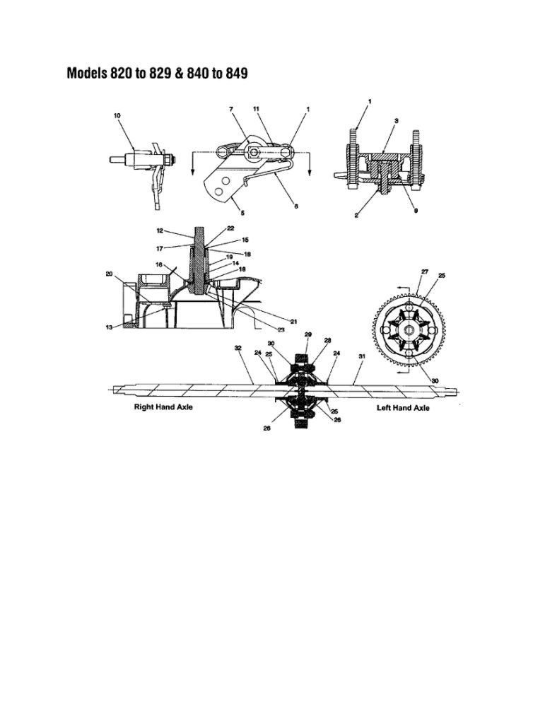Axle / Upper Housing Diagram and Parts List for 820 THRU 829 MTD Lawn Tractor