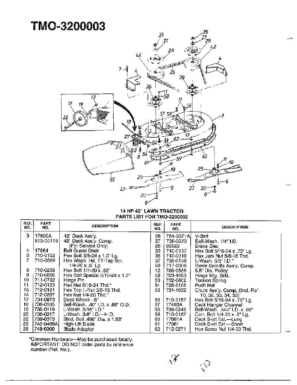 14hp 42" lawn tractor Diagram and Parts List for 3200003  MTD Lawn Tractor
