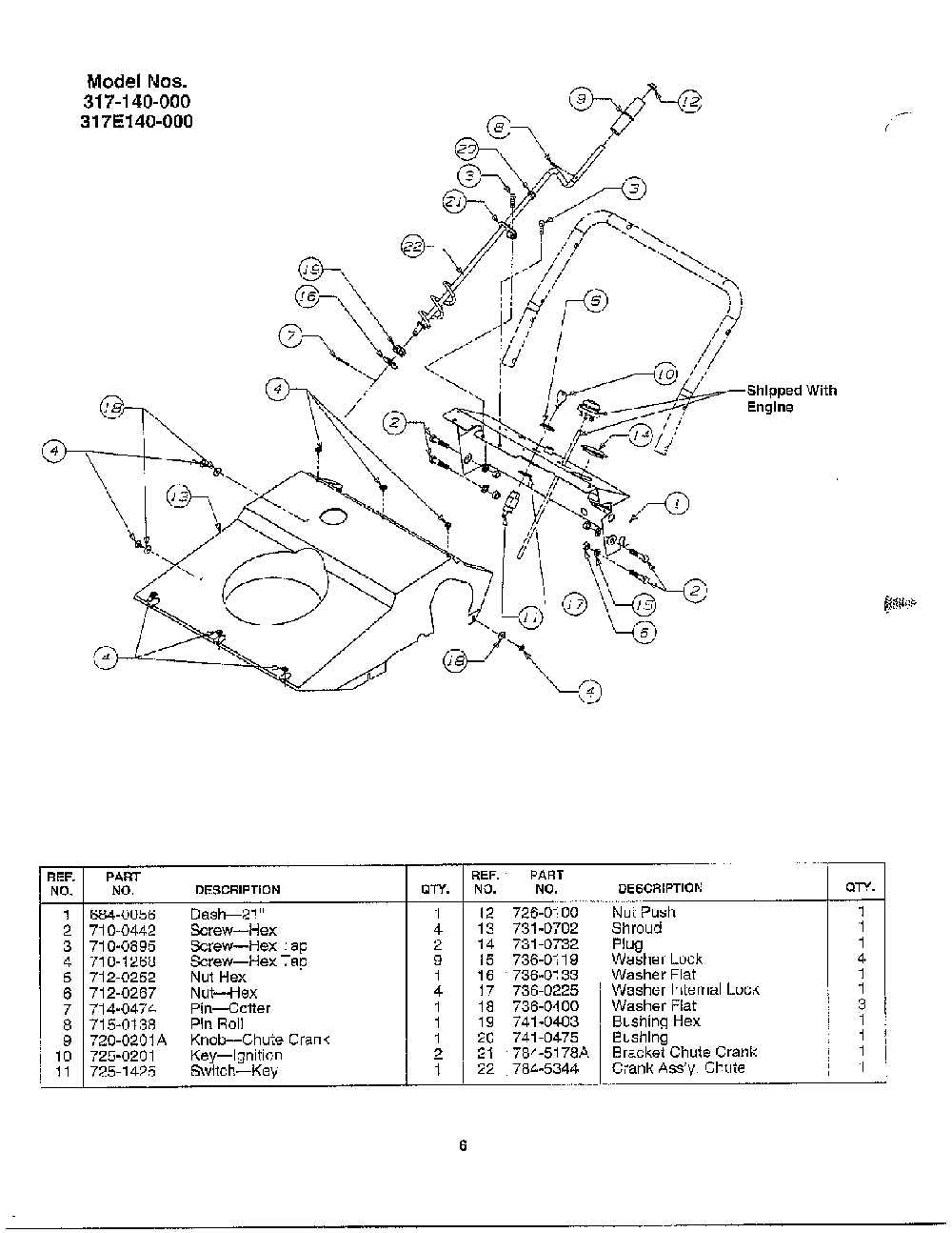 Index page 6 Diagram and Parts List for 317-140-000  MTD Snow Blower