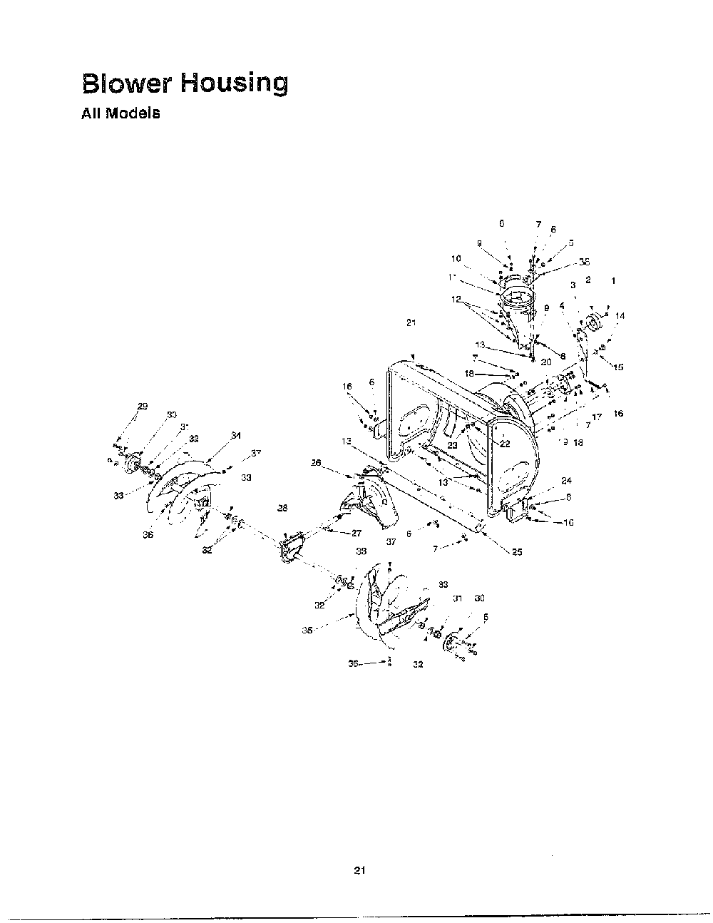 Blower housing Diagram and Parts List for 614E  MTD Snow Blower