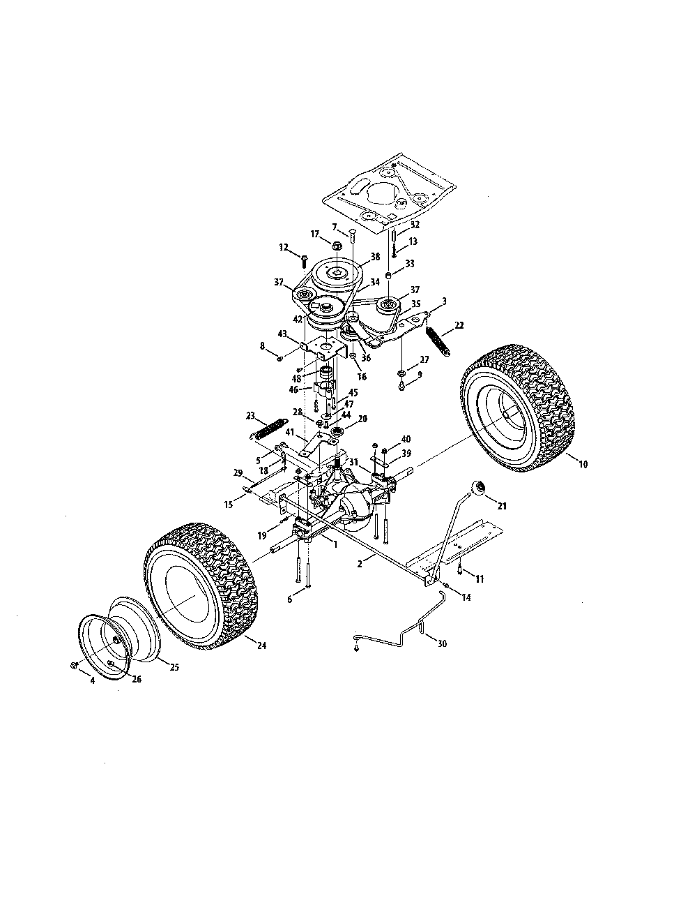 Transmission/wheels Diagram and Parts List for 13B226JD299  MTD Lawn Mower