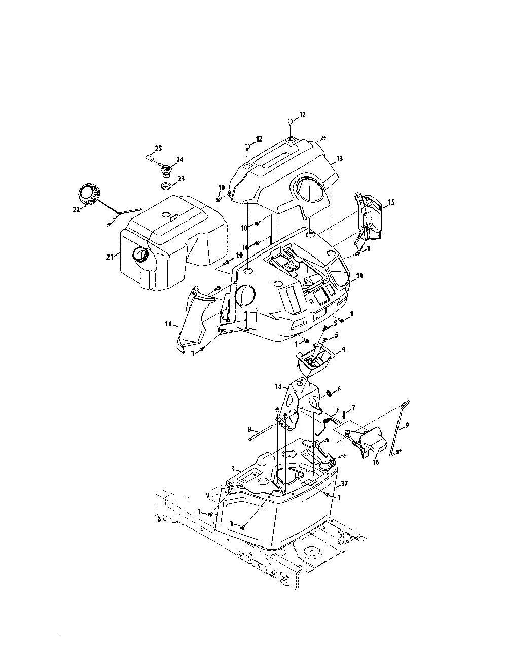 Fuel tank/bumper Diagram and Parts List for 13AAA1ZW099  MTD Lawn Tractor