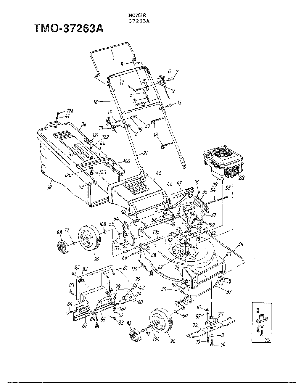 5hp 21" rotary mower Diagram and Parts List for 37263A  MTD Lawn Mower