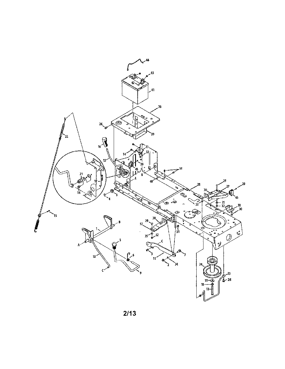 Battery/frame Diagram and Parts List for 13AL78ST099  MTD Lawn Tractor