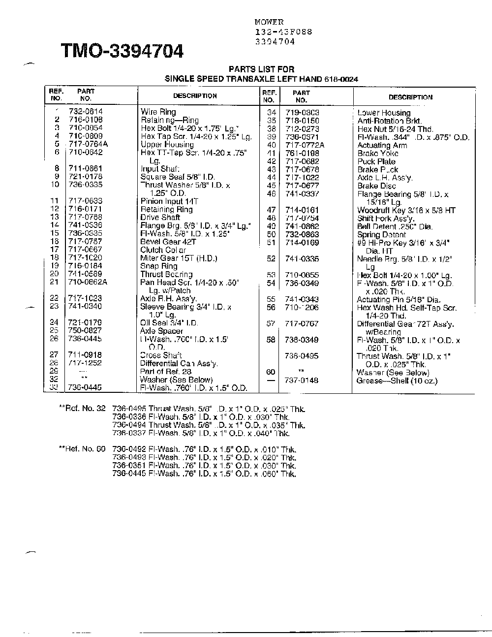 Single speed transaxle-l page 2 Diagram and Parts List for 3394704  MTD Lawn Tractor