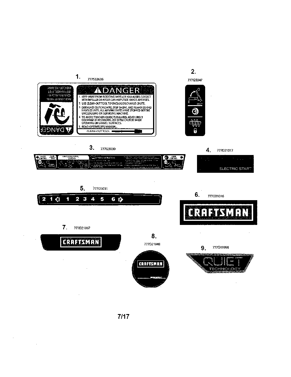 Decals Diagram and Parts List for 31AS68EE799  MTD Snow Blower