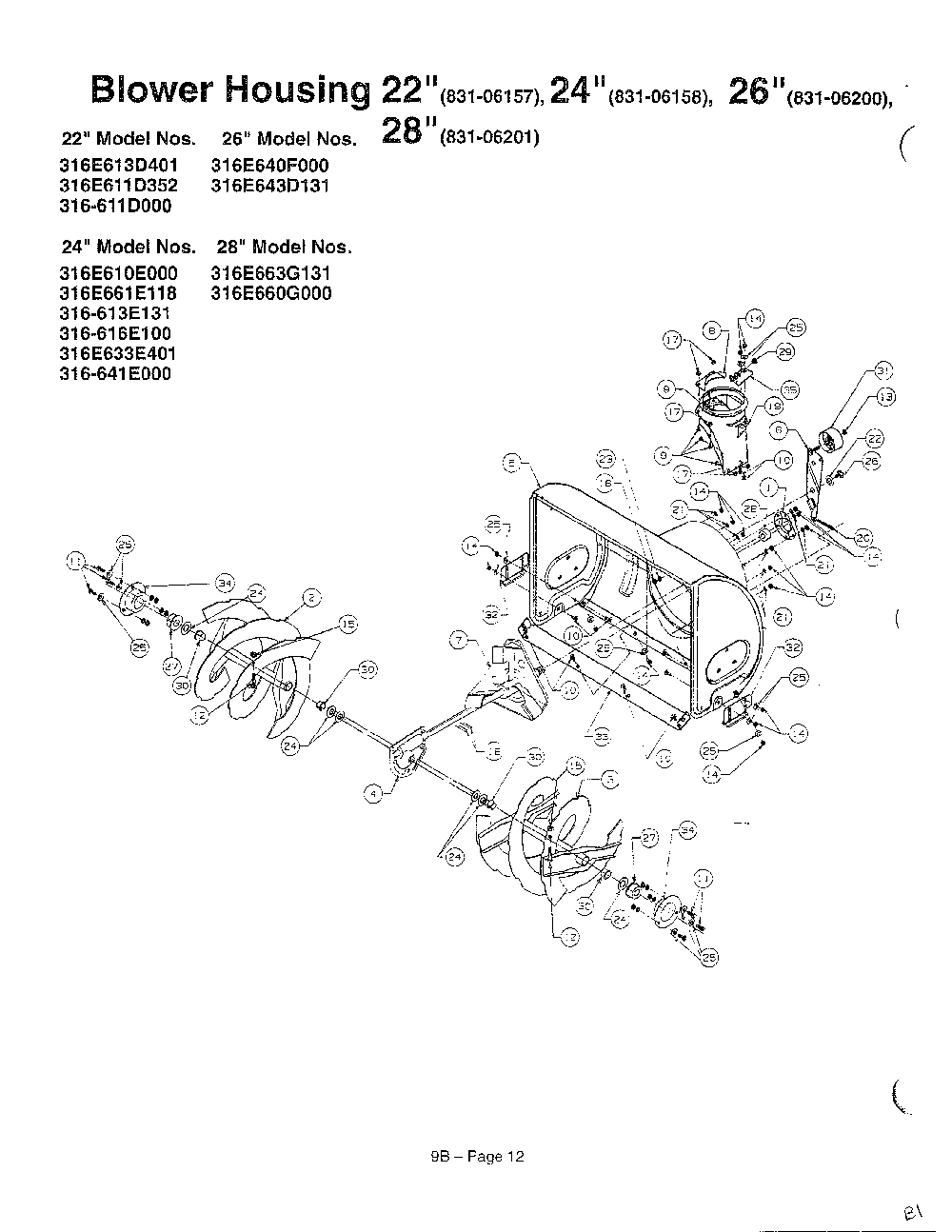 Blower housing Diagram and Parts List for 3525302  MTD Snow Blower