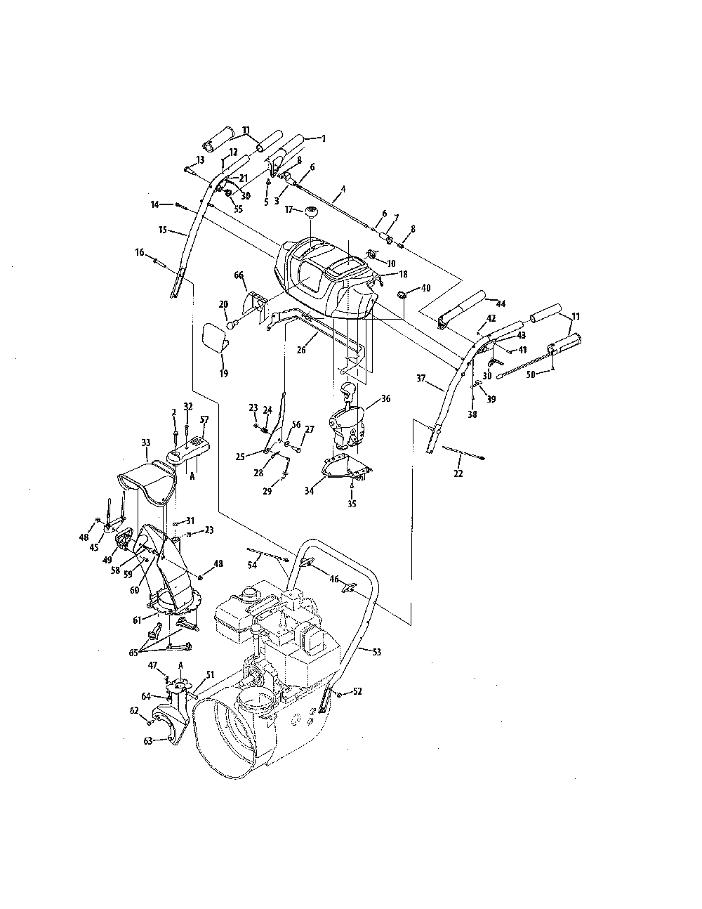 L-style handle/frame/discharge chute Diagram and Parts List for 31BS6FEG731  MTD Snow Blower