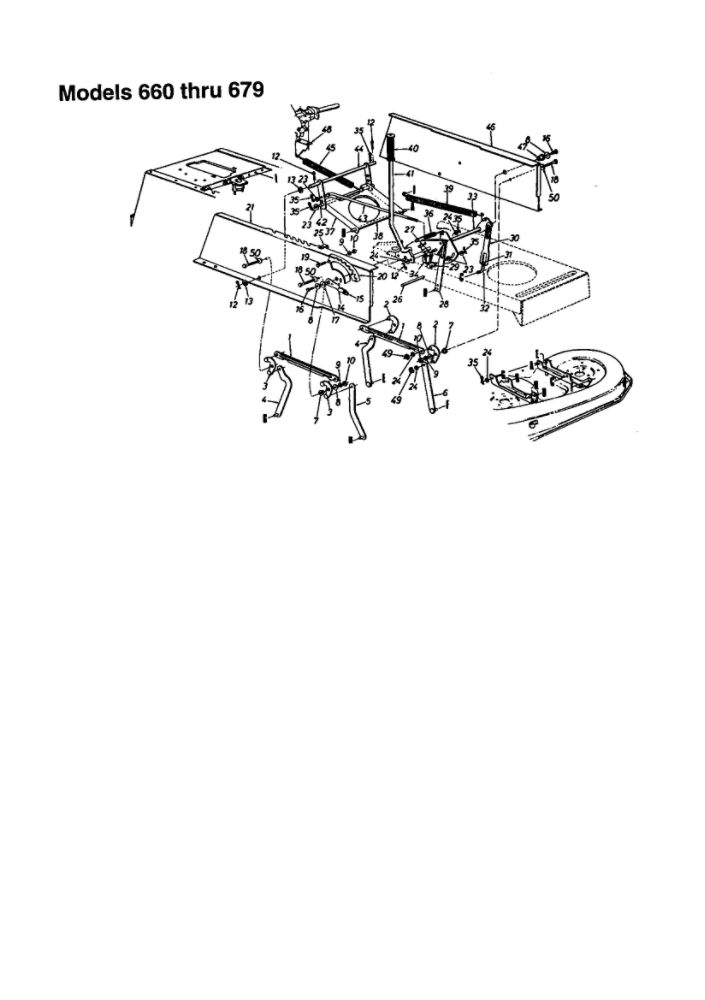 Lift Diagram and Parts List for 679  MTD Lawn Tractor