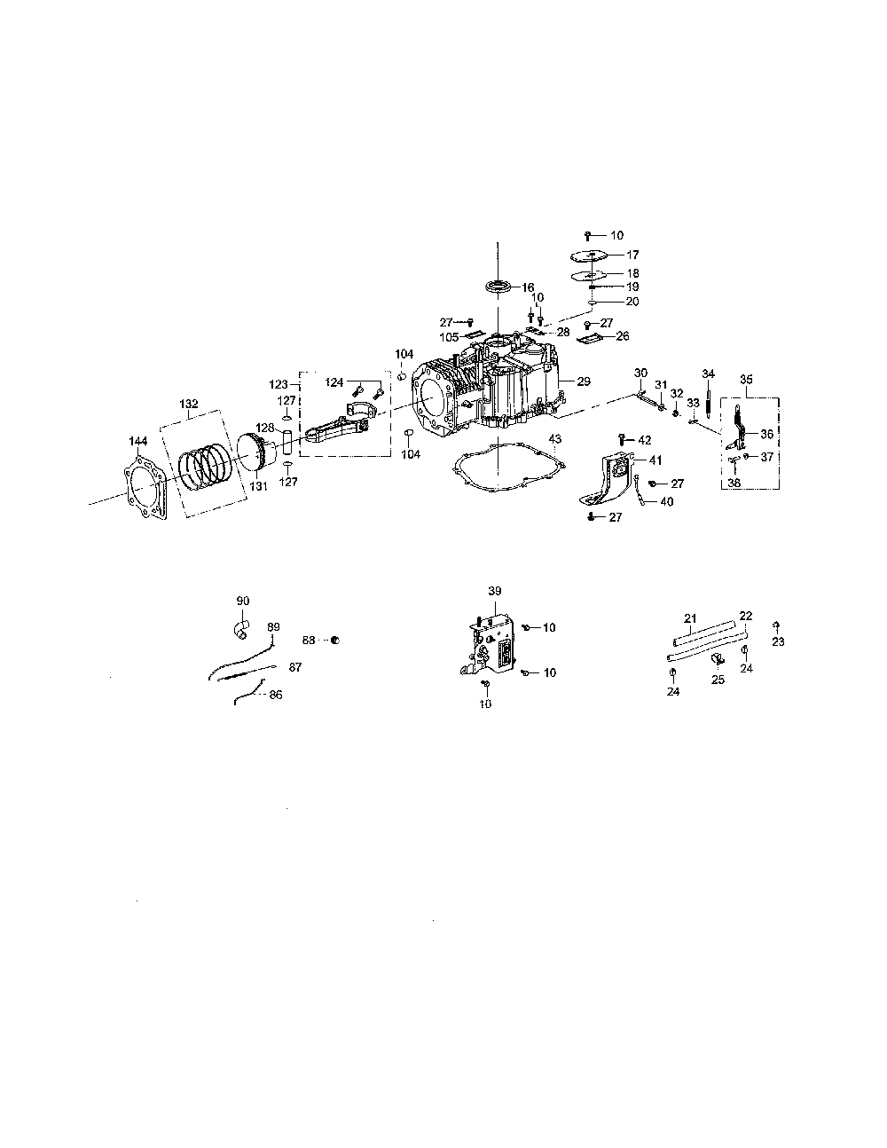 Crankcase Diagram and Parts List for 13A878XS099  MTD Lawn Tractor