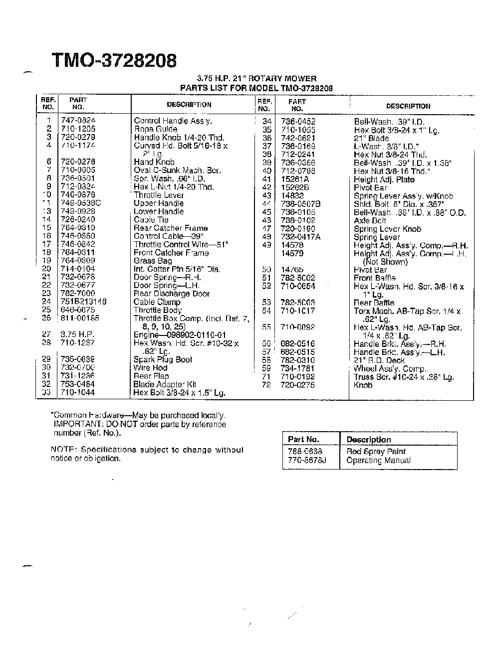 3.75 hp 21" rotary mower page 3 Diagram and Parts List for 3728208  MTD Lawn Mower
