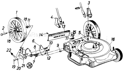 Part Location Diagram of 16526-0638 MTD 22 in. Deck Assembly