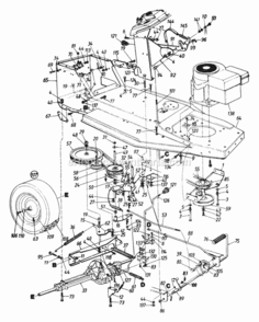 Wheels_RearPedal_AssemblyFrameDrive Diagram and Parts List for 133H470F087 1993 MTD Lawn Tractor