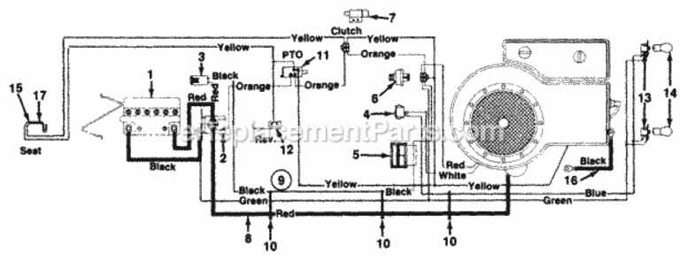 ElectricalSwitches Diagram and Parts List for 133H661F372 1993 MTD Lawn Tractor