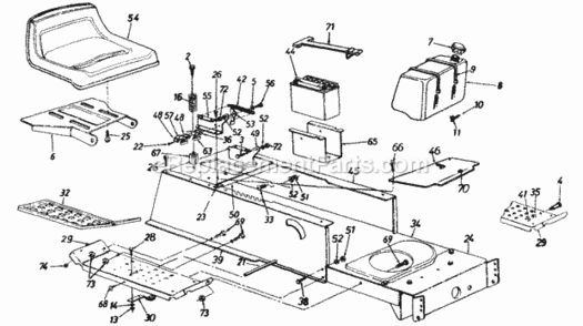 SeatBatteryFuel_TankFrame_Upper Diagram and Parts List for 136M695G352 1996 MTD Lawn Tractor
