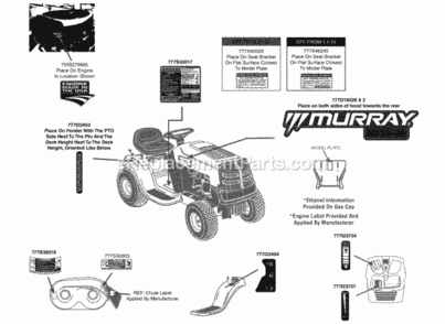 Label_Map Diagram and Parts List for 13AC76LF058 M125-38 2013 MTD Lawn Tractor