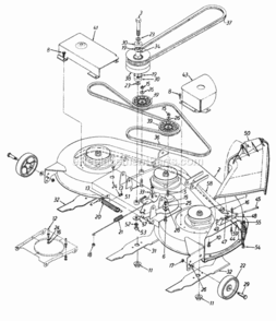 Deck_Assembly_46-InBlades Diagram and Parts List for 13AS699H062 1997 MTD Lawn Tractor