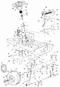 Steering_Assembly_Lower_Frame_And_Battery Diagram and Parts List for 142-840H141 1992 MTD Lawn Tractor