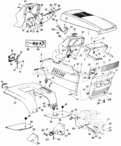 Hood_Grille_Side_Panel_And_Rear_Fender Diagram and Parts List for 142-849H000 1992 MTD Lawn Tractor