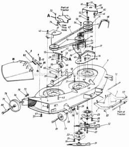 46-In_Mowing_Deck Diagram and Parts List for 142-849H095 1992 MTD Lawn Tractor