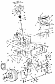 Wheels_FrontSteering_AssemblyBatteryAxle_FrontAxle_Front Diagram and Parts List for 145P828H000 1995 MTD Lawn Tractor