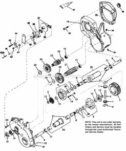 Transaxle Diagram and Parts List for 146-847-000 1986 MTD Lawn Tractor