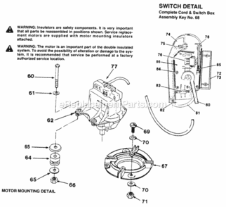 Switch_Detail Diagram and Parts List for 181-184D000 1991 MTD Lawn Mower