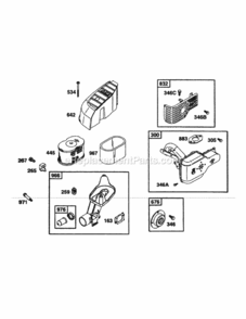 Bands_Engine_Air_Cleaner_Grp_And_Muffler Diagram and Parts List for 216IP 52B-370-195 MTD Lawn Mower