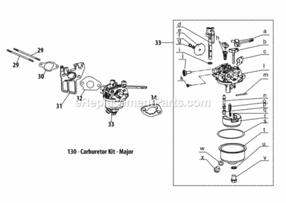 170-Au_Carburetor Diagram and Parts List for 21B-39M8704 2013 MTD Tiller