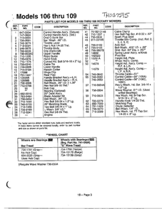 Rotary Mowers/Wheel Chart 2 Diagram and Parts List for 115-106C000  MTD Lawn Mower