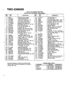 18 Hp 46-Inch Garden Tractor/Wheel Chart 2 Diagram and Parts List for 3398005  MTD Lawn Tractor