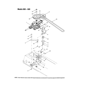Single-Speed Transmission/Belt Diagram and Parts List for 13AM662F163  MTD Lawn Tractor