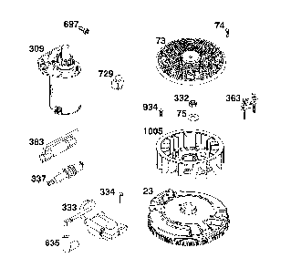 Flywheel/ignition/starter Diagram and Parts List for 17ADFACQ093  MTD Lawn Mower